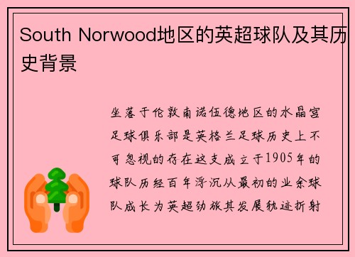 South Norwood地区的英超球队及其历史背景